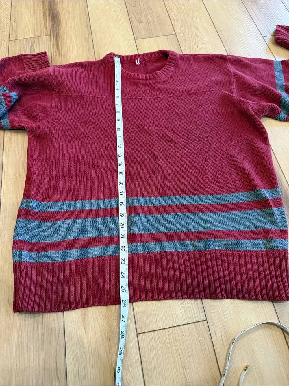 Levi's Men's Crewneck Sweater in Burgundy with Gray Stripes